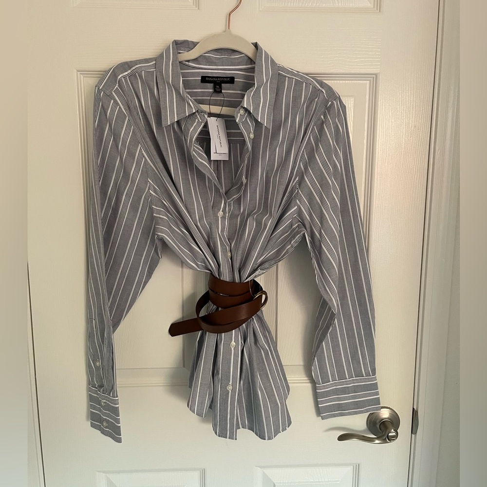 Banana Republic Cotton Shirt szXL Blue Stripe NWT